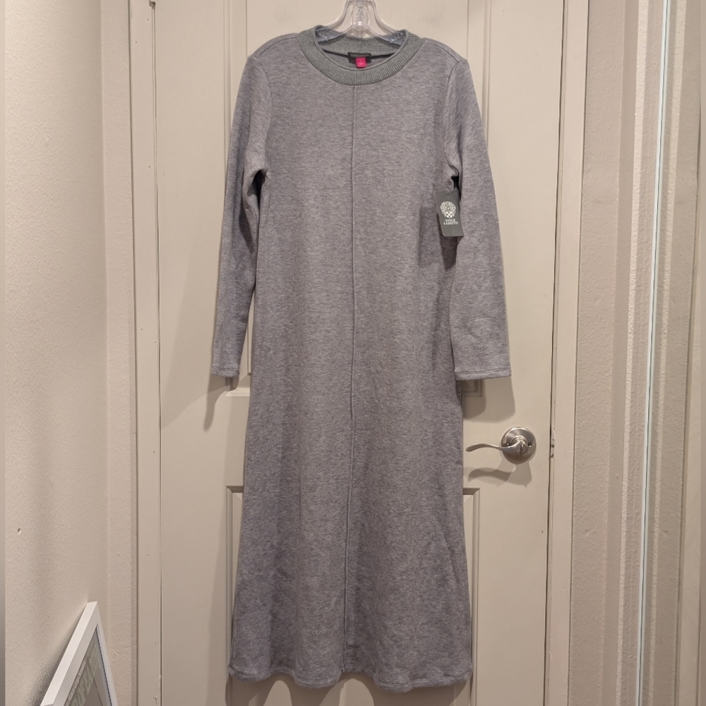 Vince Camuto Gray Long Sleeve Knit Midi Gray Dress Small